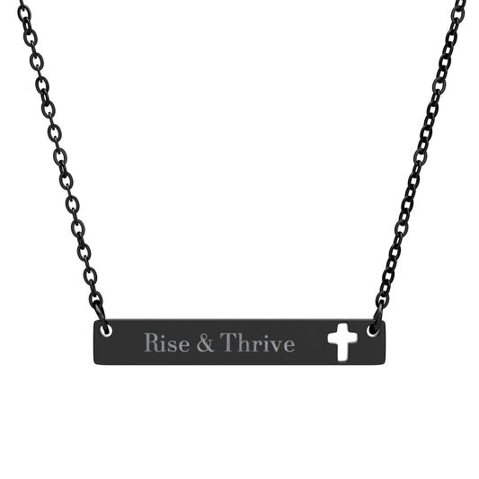 Rise & Thrive Engraved Cutout Cross Bar Necklace
