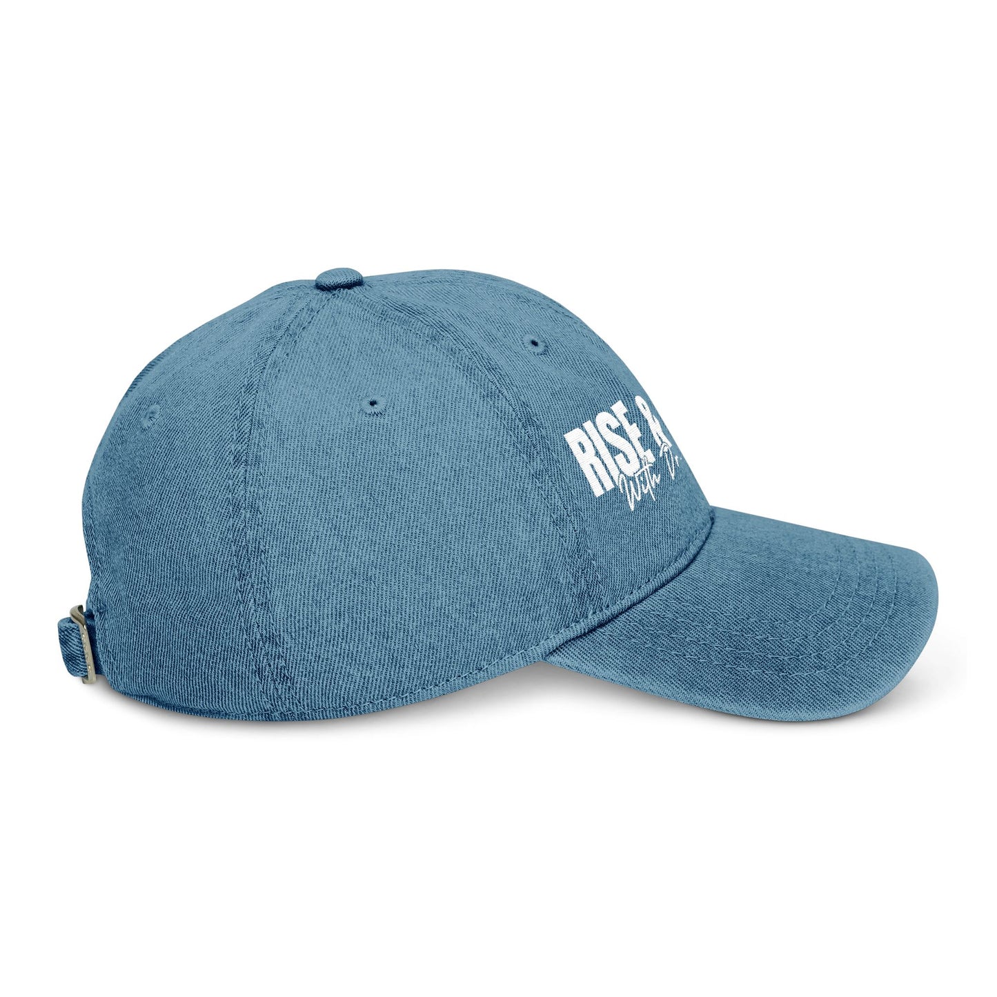 Rise & Thrive Denim Hat - Embroidered Podcast Cap for Inspirational Living