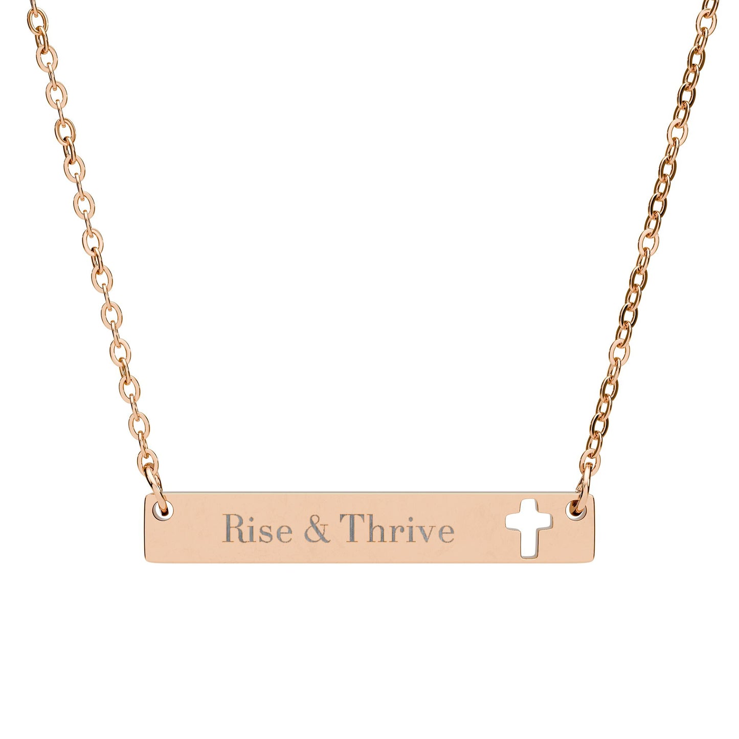 Rise & Thrive Engraved Cutout Cross Bar Necklace