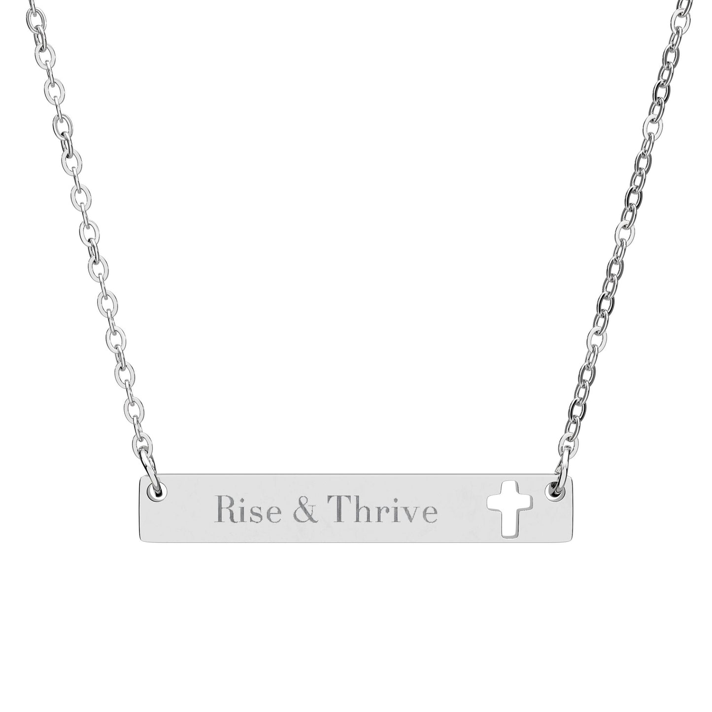 Rise & Thrive Engraved Cutout Cross Bar Necklace