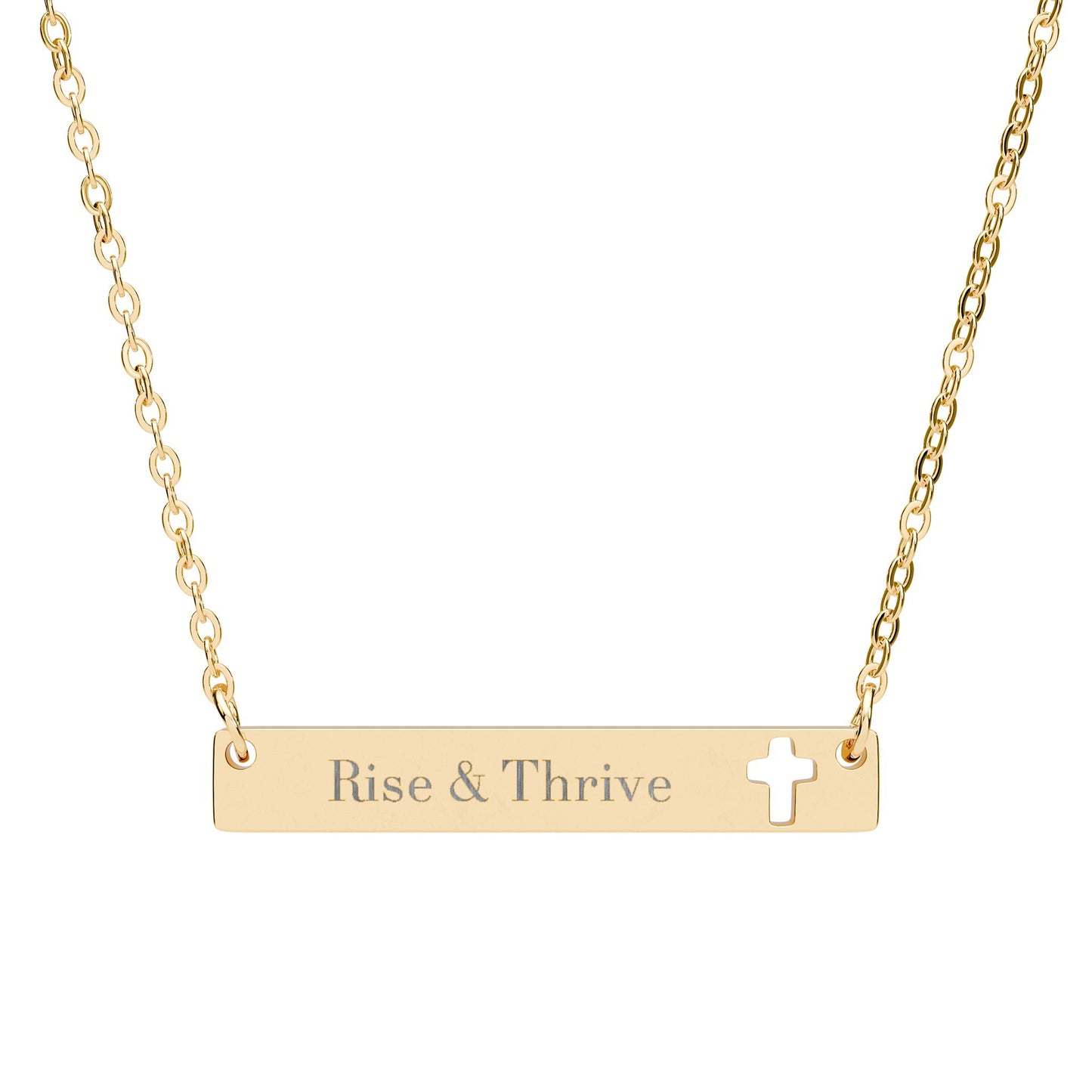 Rise & Thrive Engraved Cutout Cross Bar Necklace